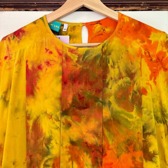 Chloe Cox Upcycled / Handmade Yellow Orange Tie Dye Silk Blouse- Size Medium NWT - Picture 3 of 6